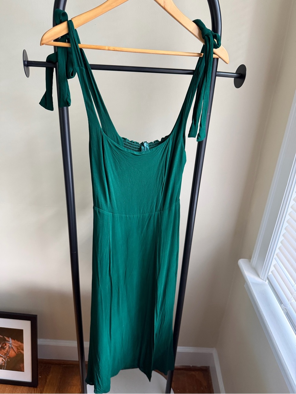 Reformation Twilight Emerald Green Tie-Shoulder Midi Dress